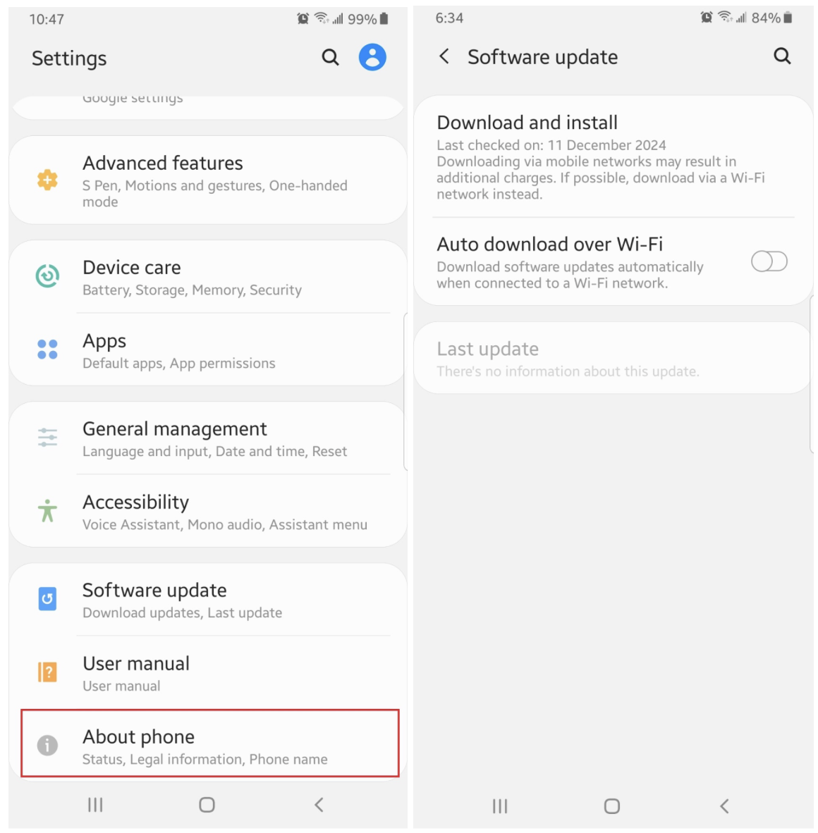 On Android, go to Software update